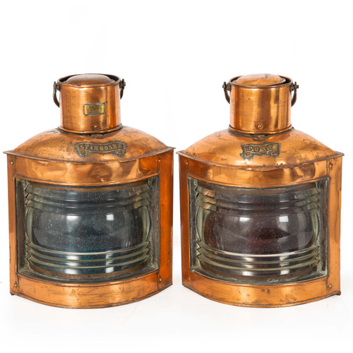 Pair of English Brass Marine Ship's Starboard & Port Lanterns