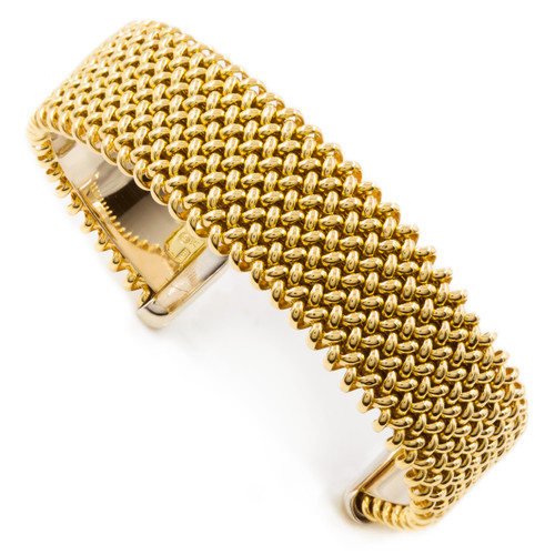 Modern Woven 14K Gold Sprung Cuff Bracelet | 7 1/8" wearable length