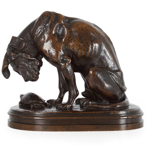 Bronze Sculpture of "The Hound and the Tortoise" by Henri Alfred Jacquemart