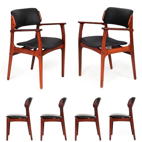 Set of 6 Danish Modern Rosewood Model OD-49 & OD-50 Dining Chairs | Erik Buch