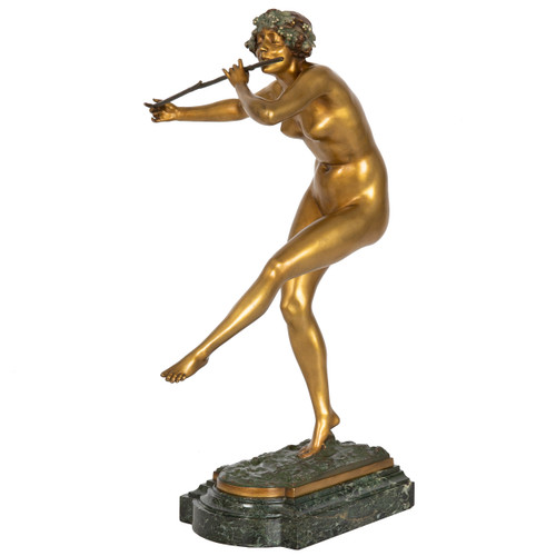 The Flute Player, art deco bronze sculpture by Paul Philippe