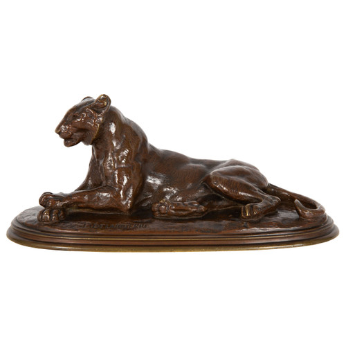 "A Resting Tigress" Bronze Sculpture by Paul Edouard Delabrierre