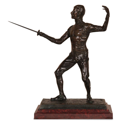 Edouard Drouot "En Garde" Original Antique Bronze Sculpture Fencing Sword c.1900