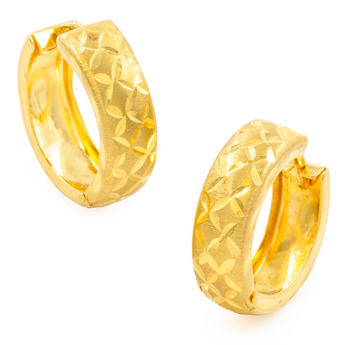 18K Yellow Gold Engraved Hoop Earrings