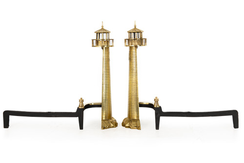 Lighthouse Rostand Pair of American Lighthouse Form Brass Andirons | Rostand