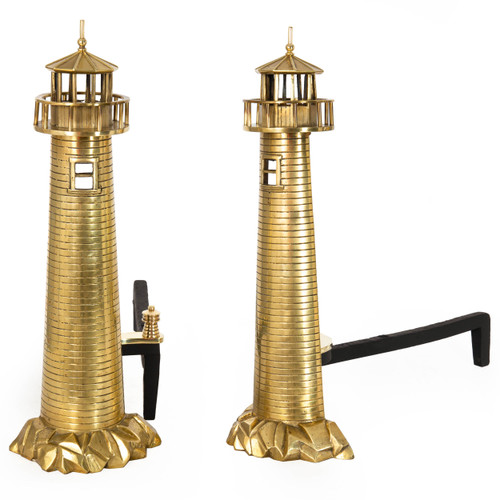 Pair of American Lighthouse Form Brass Andirons | Rostand
