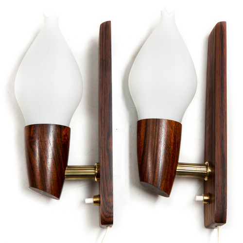 Pair of Danish Modern Rosewood Wall Sconces