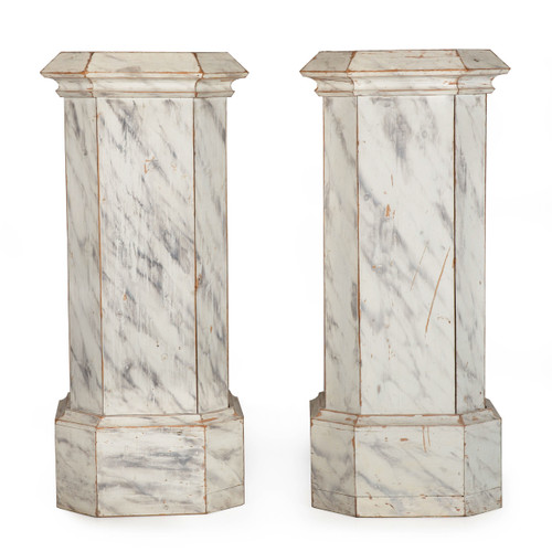 Pair of Faux Marble Painted Pine Columns | early 20th century