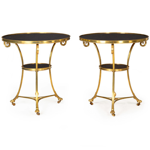 Pair of Louis XVI Style Bronze and Fossilized Black Marble Gueridons