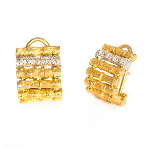 Pair of Bamboo 18k Gold and Diamond Earrings | Roberto Coin Pair of Bamboo 18k Gold and Diamond Earrings | Roberto Coin
