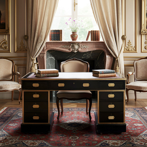 Ebonized Campaign Pedestal Desk | England