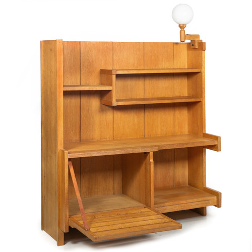 Oak Bookshelf Bar Cabinet | Guillerme and Chambron, circa 1970
