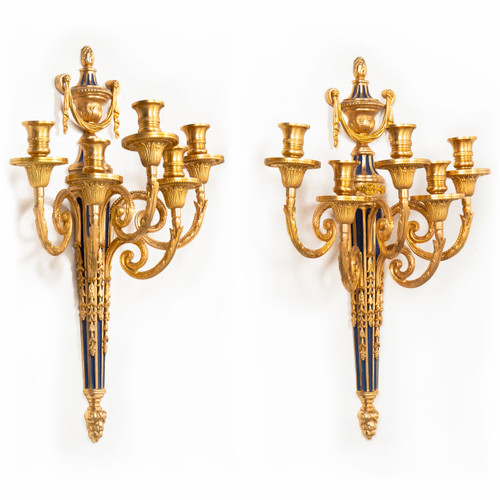 Pair of Louis XVI Style Polychromed Ormolu Sconces
