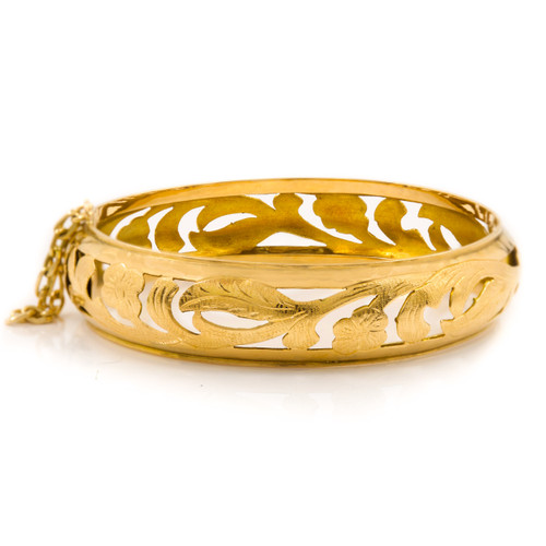 Antique Art Nouveau Engraved 14k Bangle Bracelet