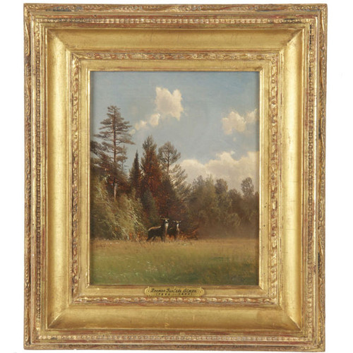 Hermann Gustave Simon (American, 1846-1895) Antique Oil Painting of Two Deer
