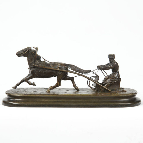 Vasili Grachev (Russian, 1831-1905) Antique Bronze Sculpture Cossack on Sleigh