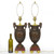 Pair of Classical Bronze Amphora Lamps over Rouge Marble c. 1900