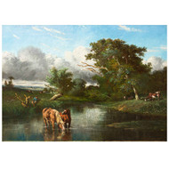River Landscape with Horses & Cows | Jules Dupré