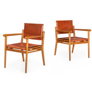 "Bridge Metteur en Scene" Leather Arm Chairs | after Jean-Michel Frank