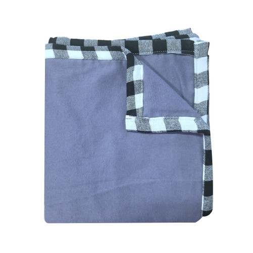 Swiss Shield EMF Throw Blanket Grey-Blue/Grey-Blue with Plaid Trim - Small 