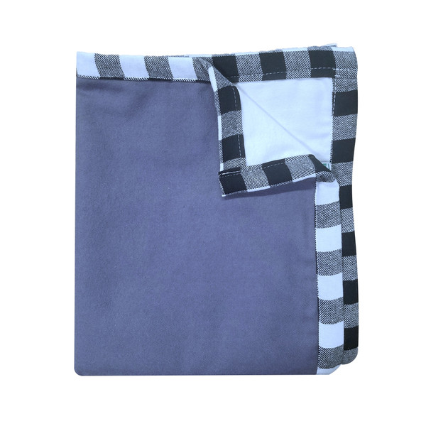 Swiss Shield EMF Throw Blanket Grey-Blue/White with Plaid Trim 