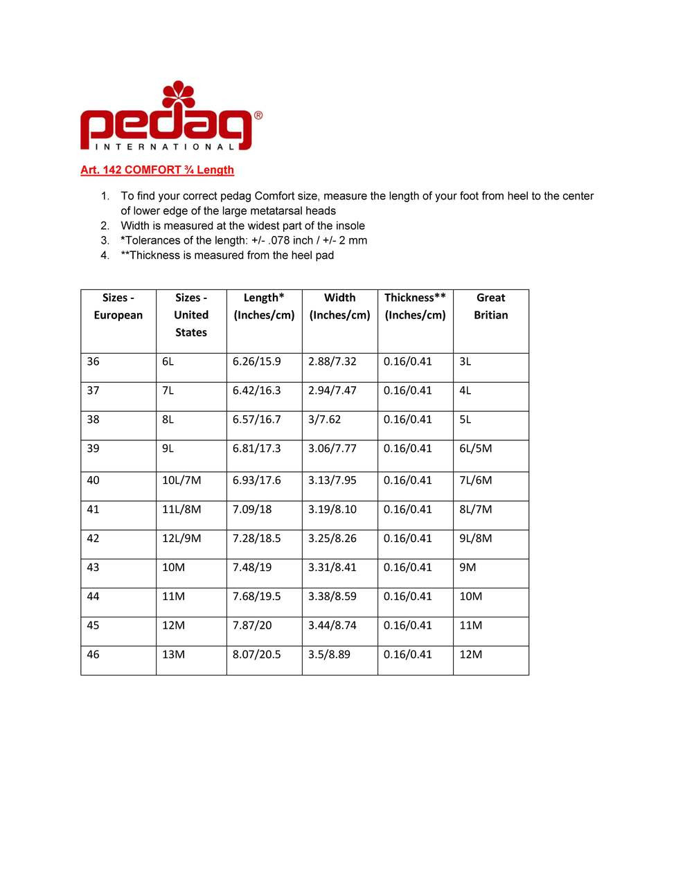 pedag Comfort | Insoles with Metatarsal 