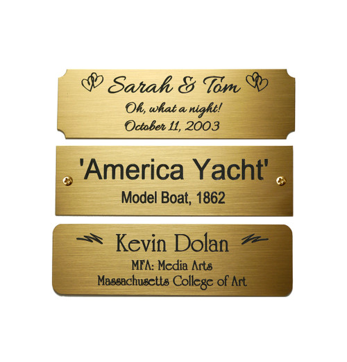 Brass, Brushed Gold Finish Engraved Plate 3-1/2" W x 1" H