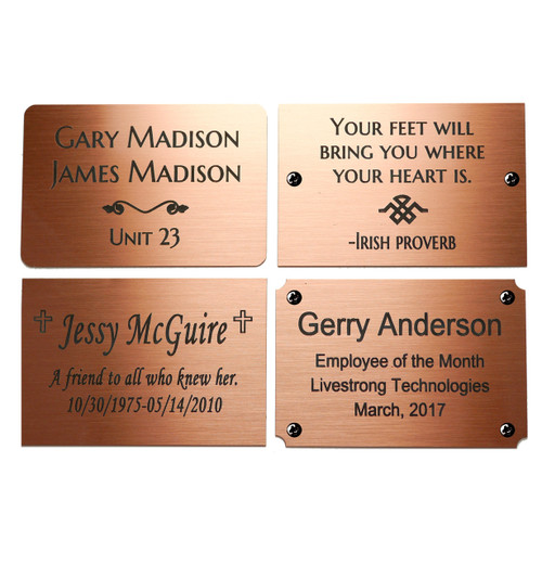Copper, Brushed Finish Engraved Plate 3" W x 2" H-Quick Order