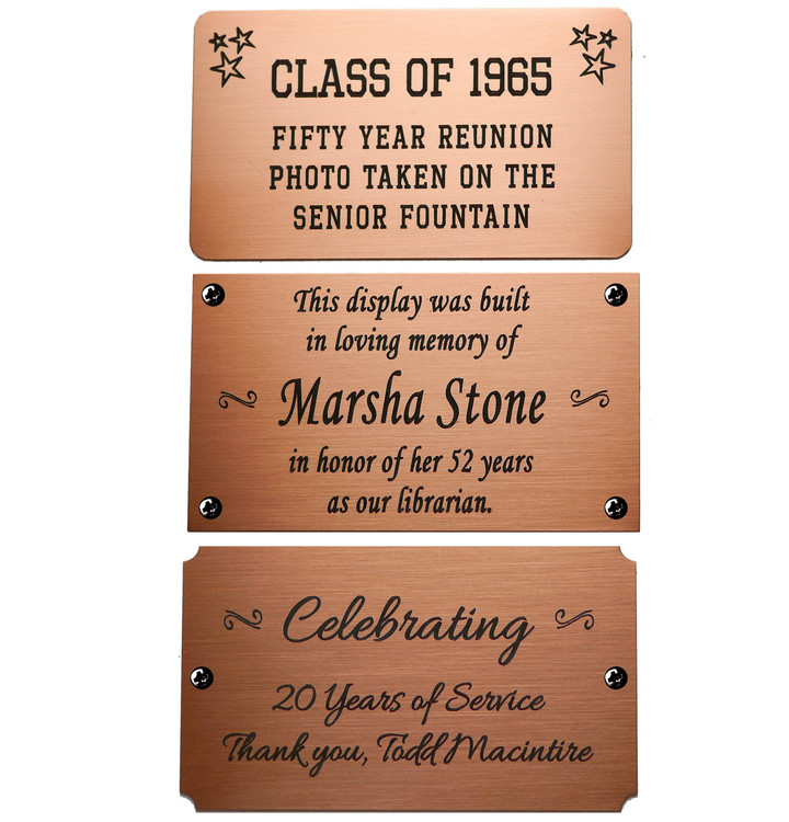 Copper, Brushed Finish Engraved Plate 3-1/2" W x 2" H