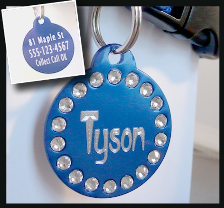 Anodized Aluminum Circle-Shaped Pet ID Tag with Swarovski Crystals-Quick Order