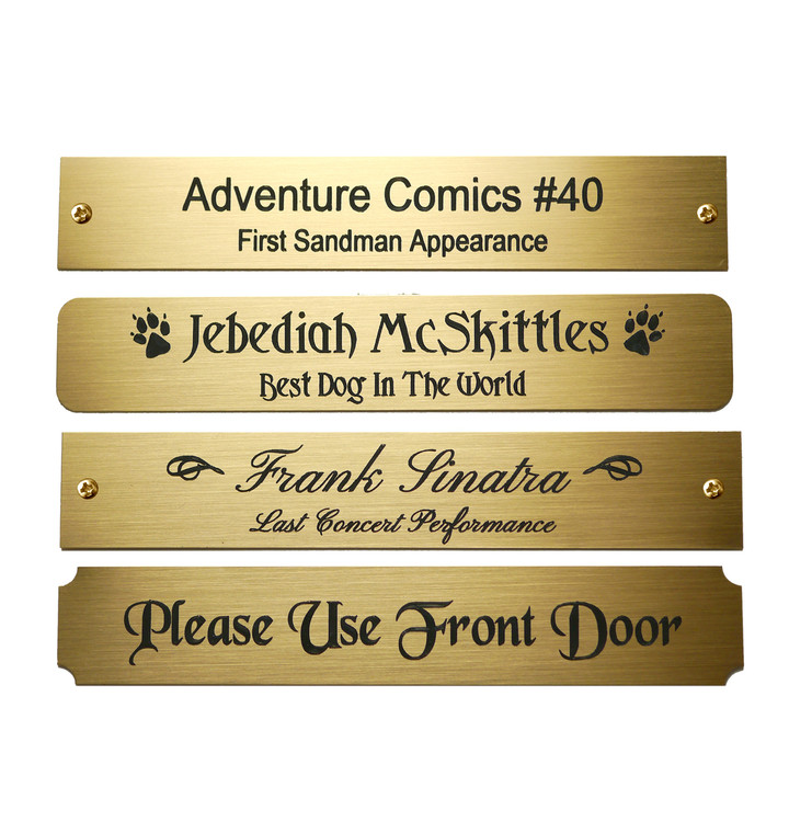 Brass, Brushed Gold Finish Engraved Plate 4-1/2" W x 3/4" H-Quick Order
