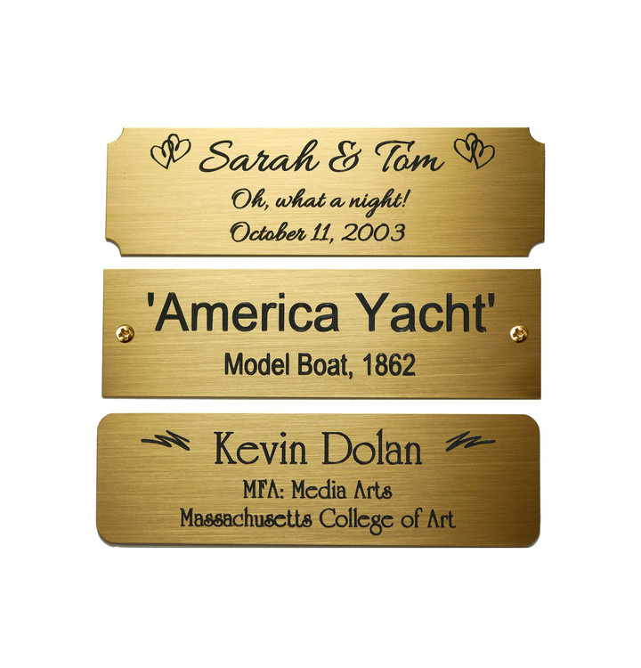 Brass, Brushed Gold Finish Engraved Plate 3-1/2" W x 1" H-Quick Order