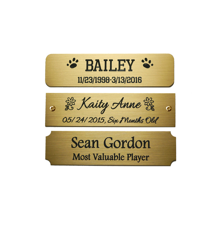 Brass, Brushed Gold Finish Engraved Plate 3" W x 3/4" H-Quick Order