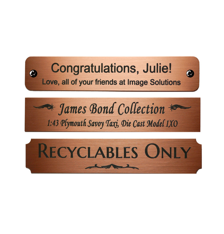 Copper, Brushed Finish Engraved Plate  4" W x 3/4" H-Quick Order