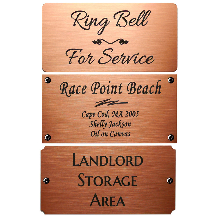 Copper, Brushed Finish Engraved Plate 4" W x 2" H-Quick Order
