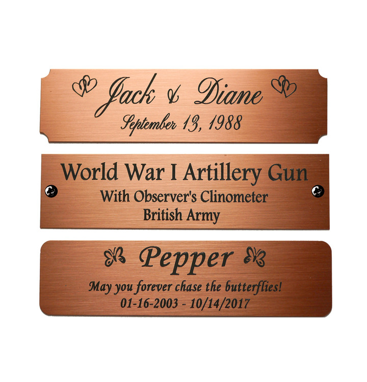 Copper, Brushed Finish Engraved Plate 4" W x 1" H-Quick Order