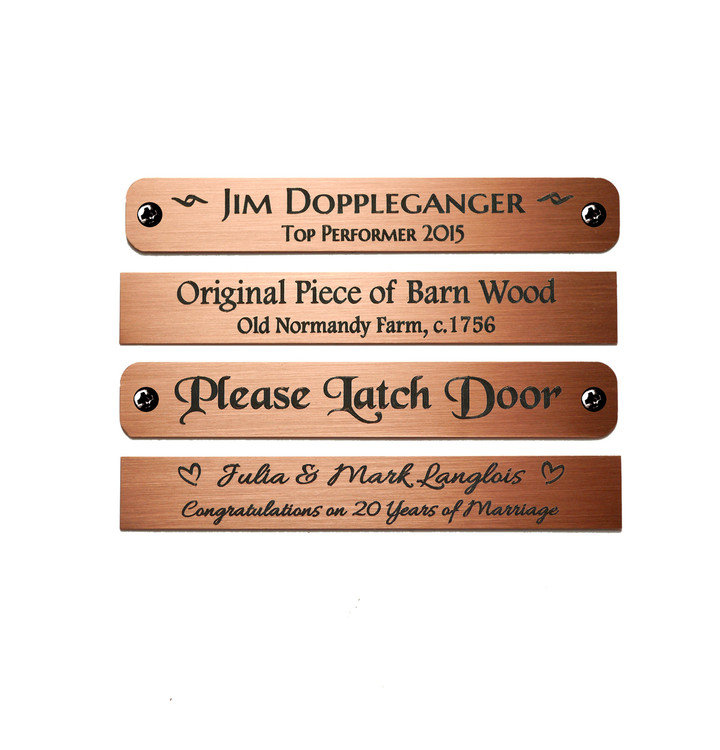 Copper, Brushed Finish Engraved Plate 3-1/2" W x 1/2" H-Quick Order