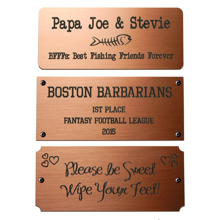 Copper, Brushed Finish Engraved Plate 3-1/2" W x 1-1/2" H-Quick Order