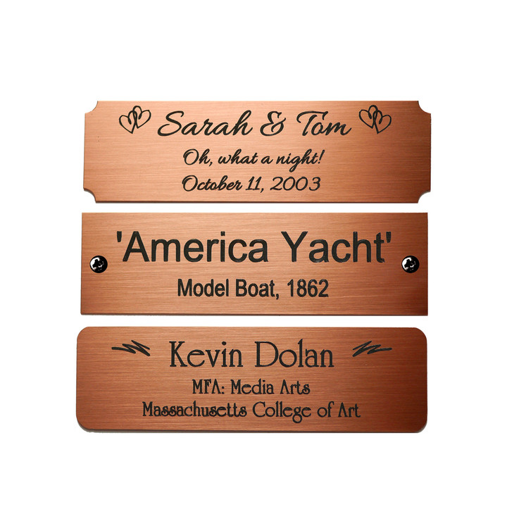 Copper, Brushed Finish Engraved Plate 3-1/2" W x 1" H-Quick Order