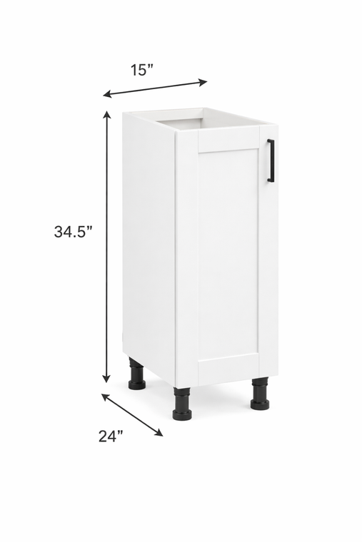 15" Wide Base Cabinet Full Height Door, Thermofoil Door, White