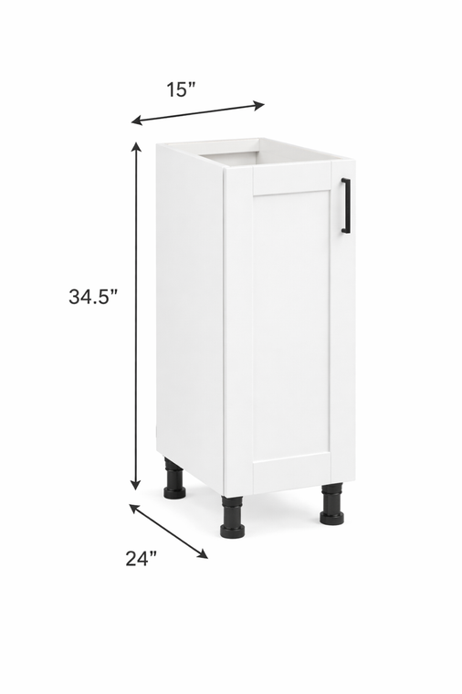 15" Wide Base Cabinet Full Height Door, MDF Painted Door, White