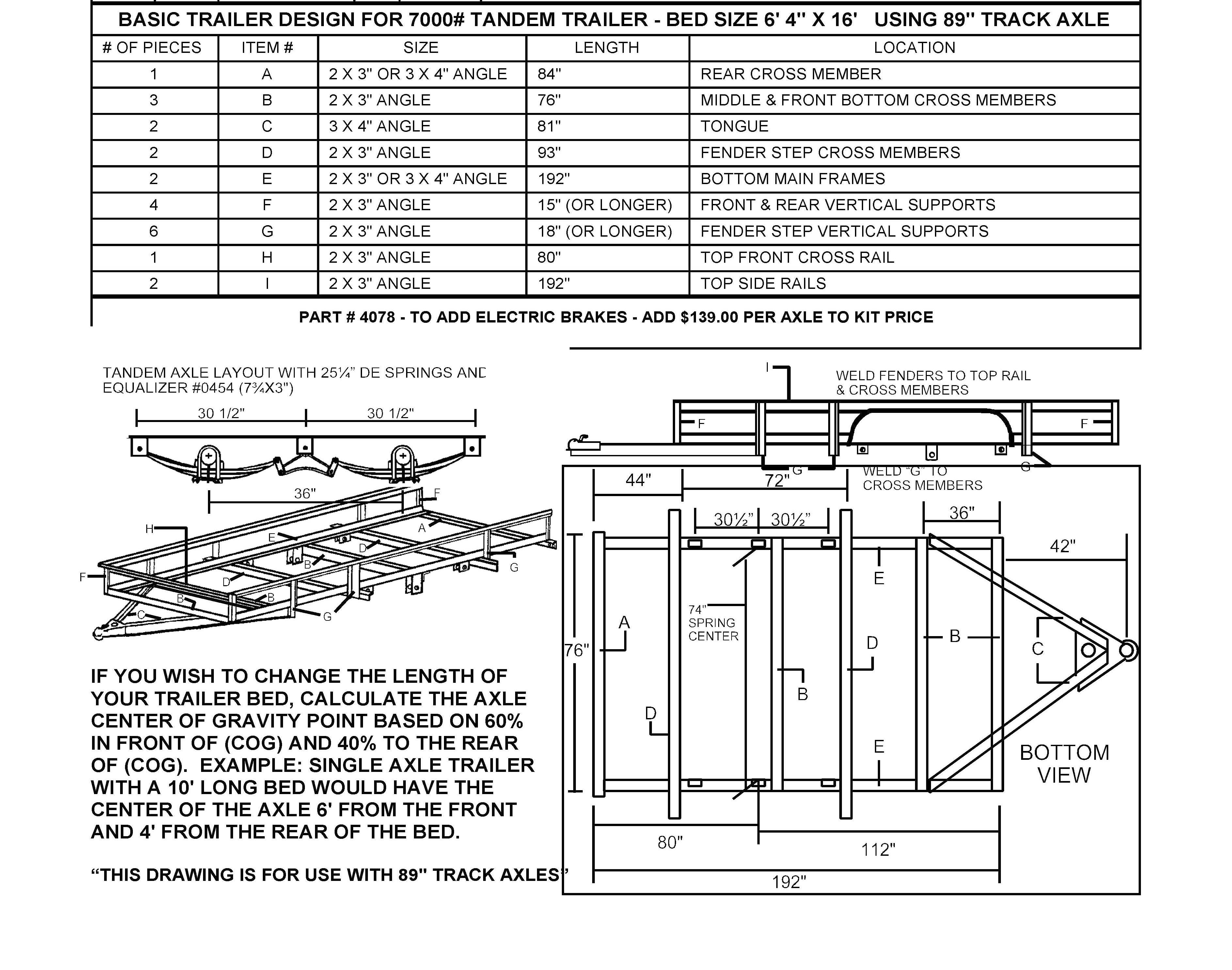 95" Tandem Trailer Parts Kit