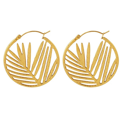 Palm Hoop Earrings - Gold Tone Hoop Earrings