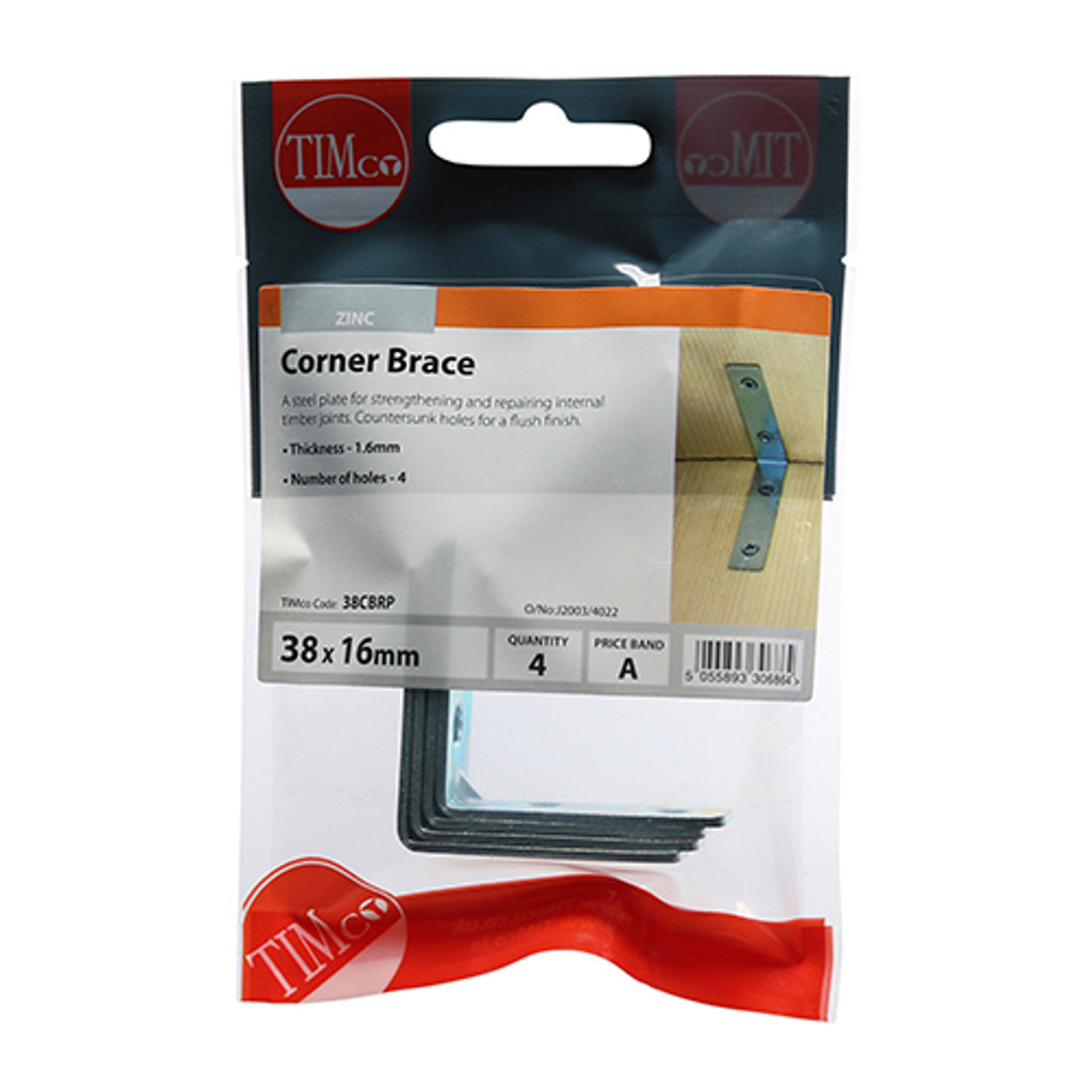 38 x 38 x 16 Corner Brace - BZP (QTY 50 PCS), MPN 38CBR