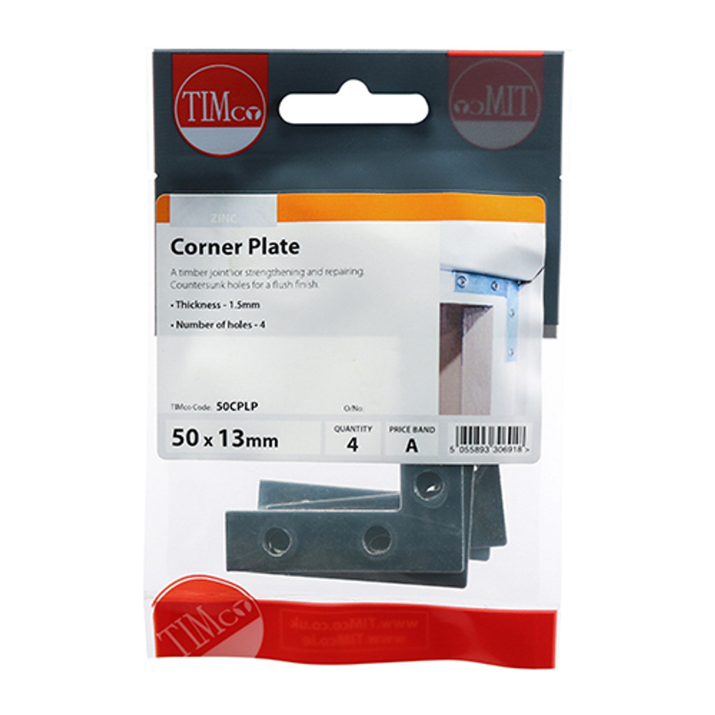 50 x 50 x 13 Corner Plate - BZP (QTY 50 PCS), MPN 50CPL