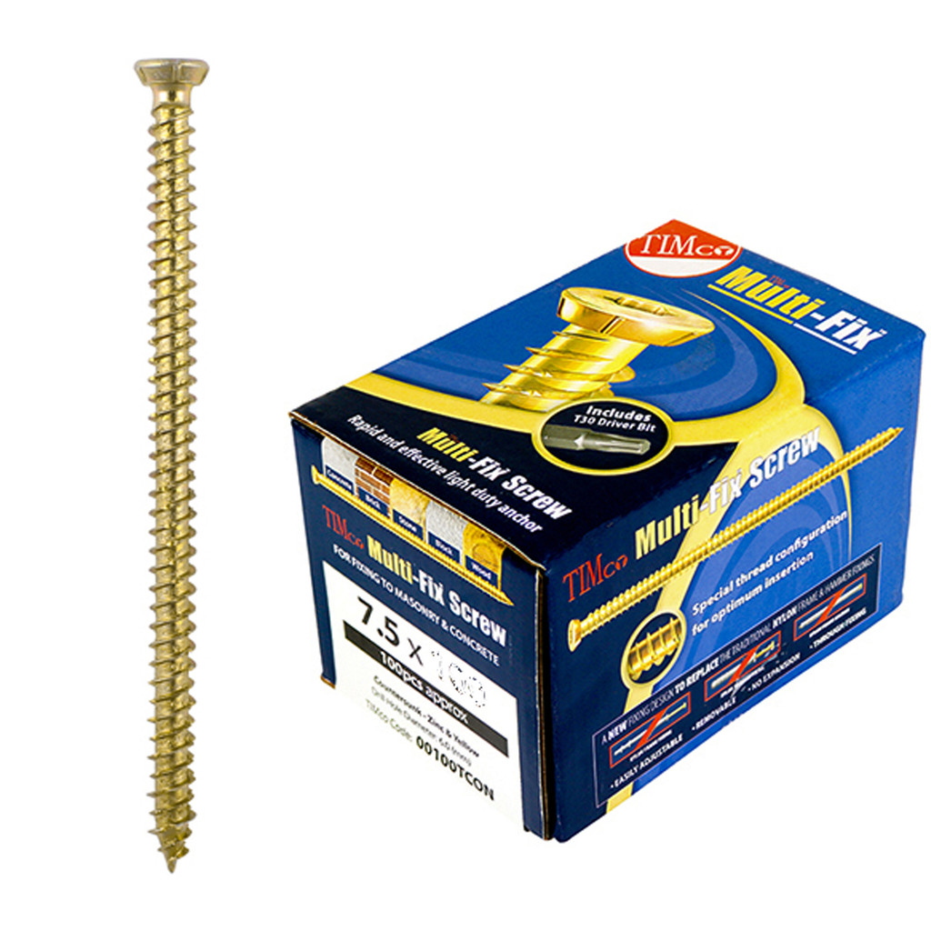 7.5 x 50mm Multi-Fix Concrete Screw - ZYP (QTY 100 PCS), MPN 00050TCON