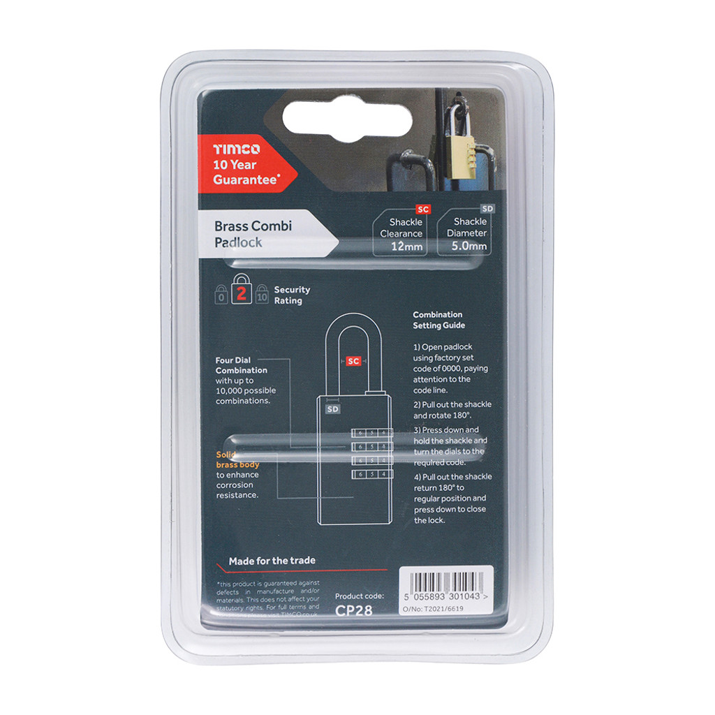 28mm Brass Combination Padlock (QTY 1), MPN CP28