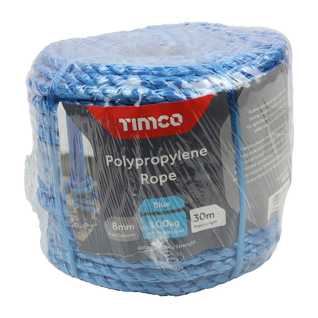 8mm x 30m Blue Poly Rope - Coil (QTY 1), MPN BR830C