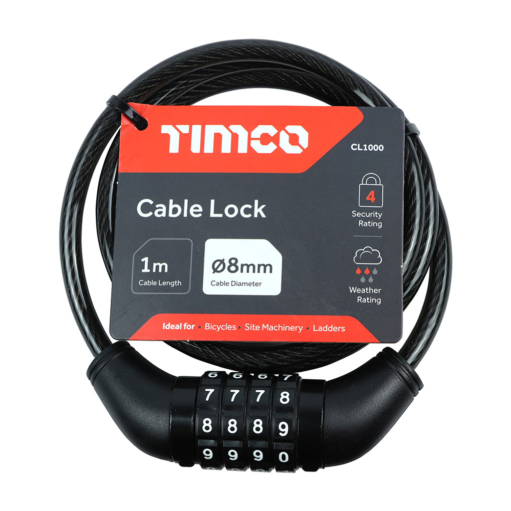 8mm x 1m Combination Cable Lock (QTY 1), MPN CL1000