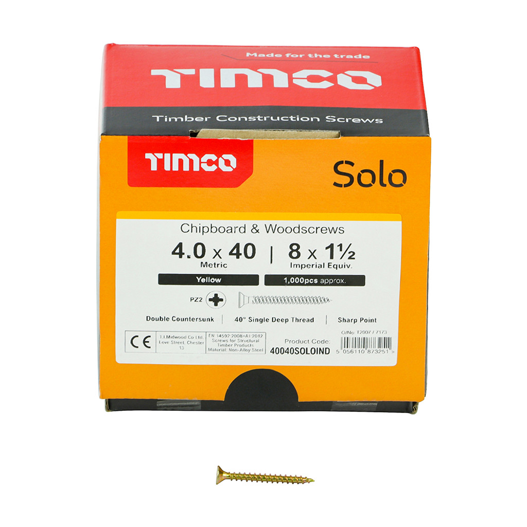 4.0 x 40 Solo Woodscrew Industrial Pack (QTY 1000), MPN 40040SOLOIND